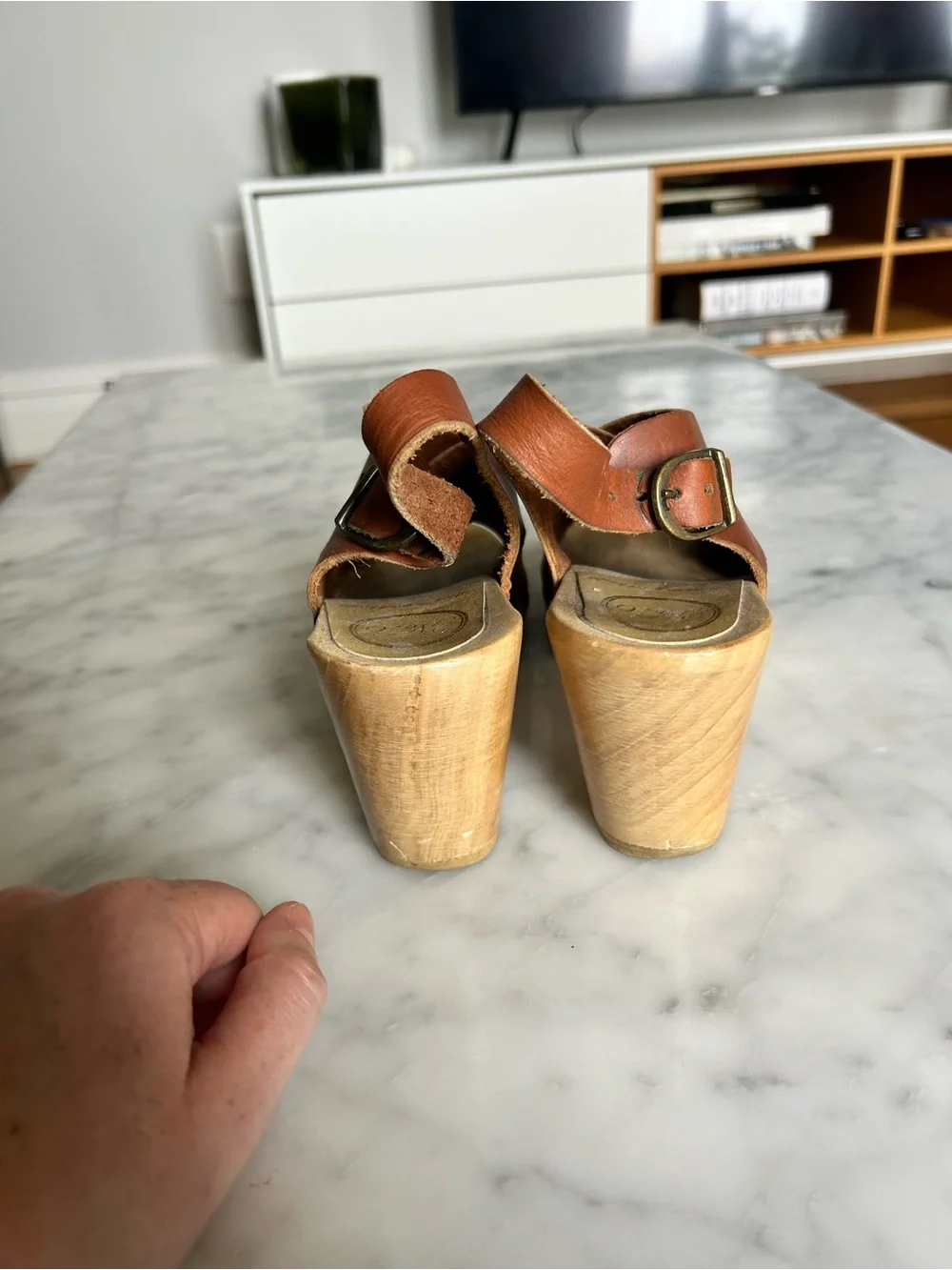 No. 6 Brown Leather Slingback Clog Sandals